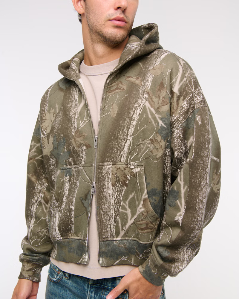 Men's Essential Cropped Full-Zip Hoodie | Men's Tops | Abercrombie.com | Abercrombie & Fitch (US)