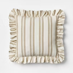 Square Woven Stripe Throw Pillow with Ruffle Taupe/Ivory - Threshold™ designed with Studio McGe... | Target