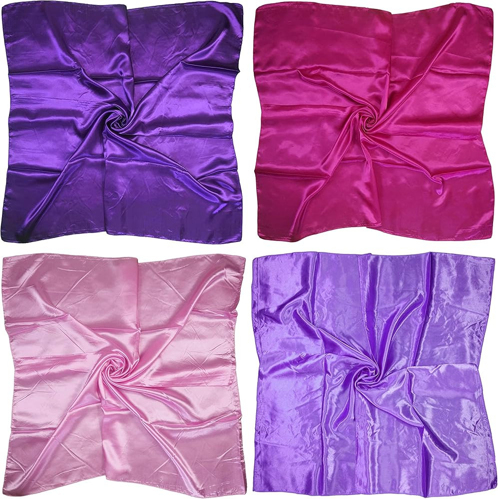 4 Pc Set Large 35 x 35 inches Satin Square Scarves Neck Hair Head Scarf Bundle | Amazon (US)