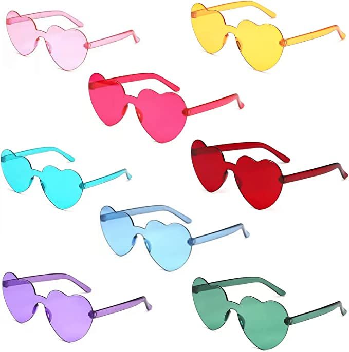 BOMEX 8 Pcs Heart Shape Sunglasses Party Sunglasses Rimless Transparent Candy Color Frameless Gla... | Amazon (US)