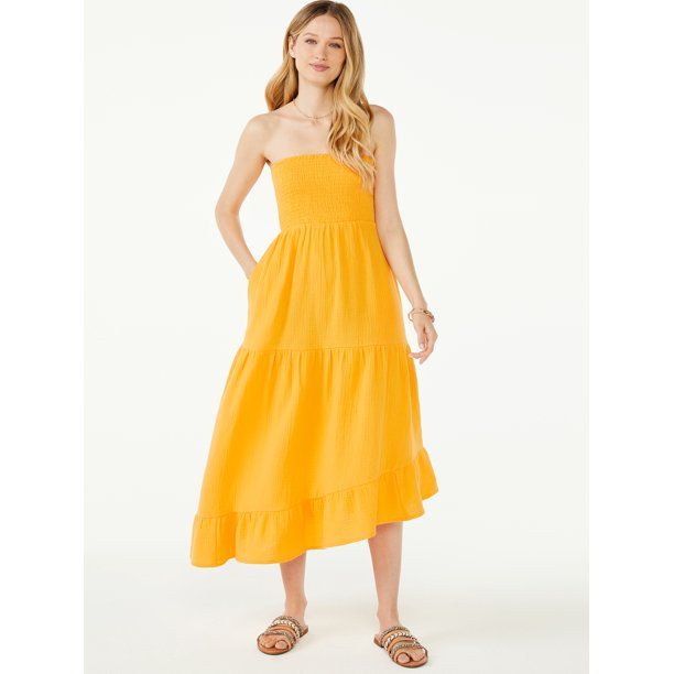 Scoop Women's Strapless Asymmetric Midi Sundress | Walmart (US)