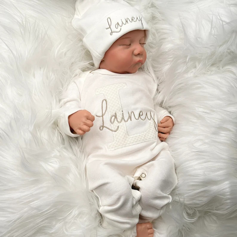 Personalized Baby Romper and Hat Gender Neutral Coming Home Outfit Minimalist Baby Outfit Baby Sh... | Etsy (US)