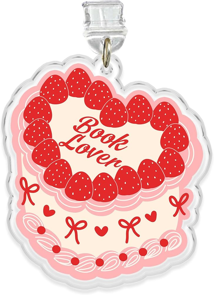 Book Lover Charms For E-Reader, Phone Dust Plug 1.5 Inches Funny Strawberry Heart Cake Book Club ... | Amazon (US)