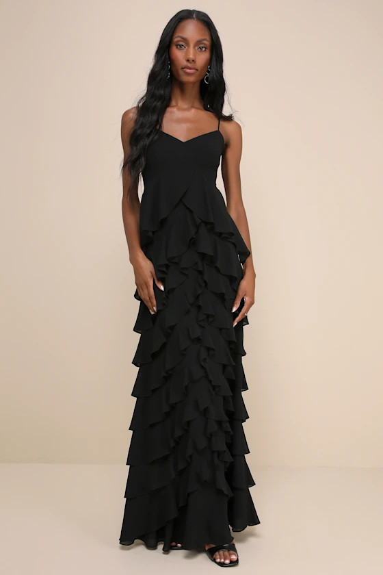 Regal Moment Black Sleeveless Ruffled Tiered Maxi Dress | Lulus