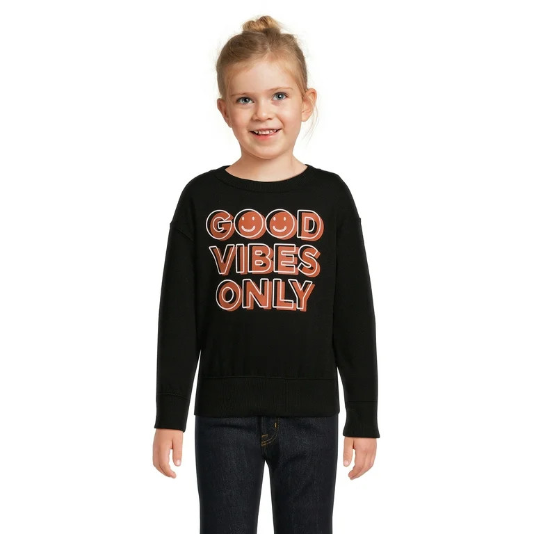 Wonder Nation Girls Graphic Sweatshirt with Long Sleeves, Sizes 4-18 & Plus - Walmart.com | Walmart (US)