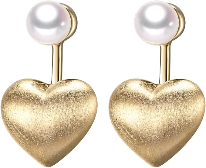 2-in-1 Golden Hearts Freshwater Pearl Front Back Earrings | Amazon (US)