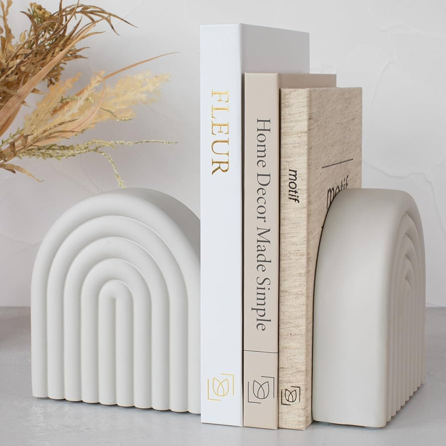 Decorative Concrete Bookends for Heavy Books – Stylish Set of 2, Ideal for Any Bookshelf – Ae... | Amazon (US)