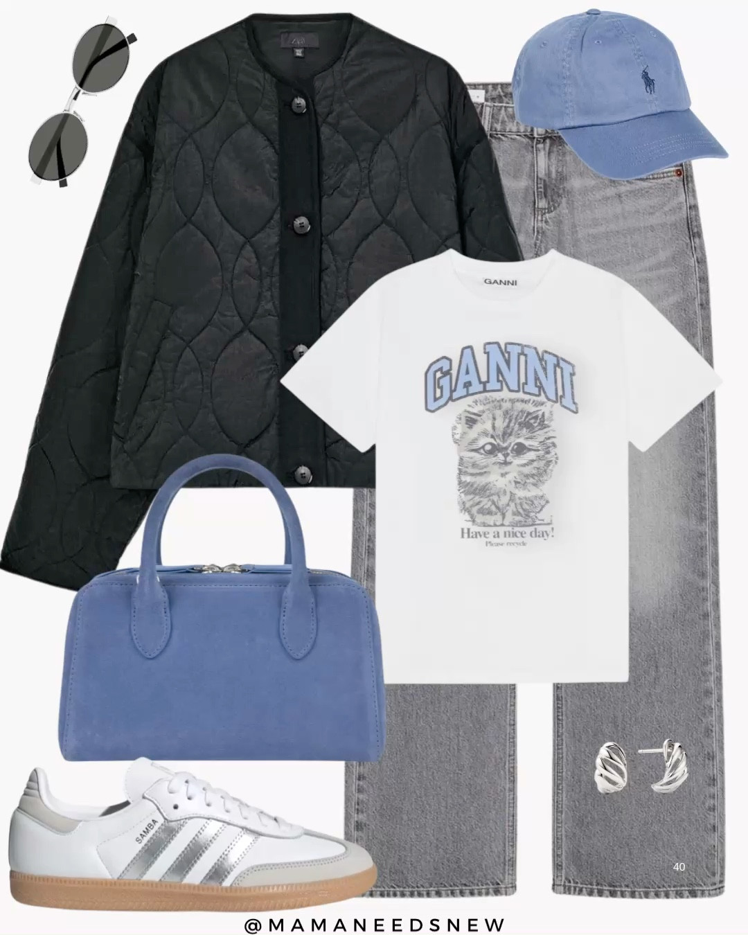 A spring outfit with a quilted jacket, graphic Tshirt, jeans, cap, suede bag, sneakers 

#LTKSaleAlert #LTKootd #LTKSeasonal