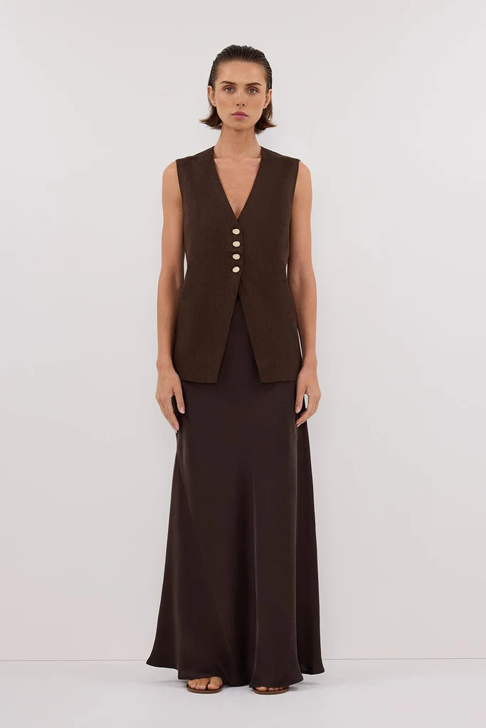 KNOX BITTER CHOC LINEN VEST | DISSH