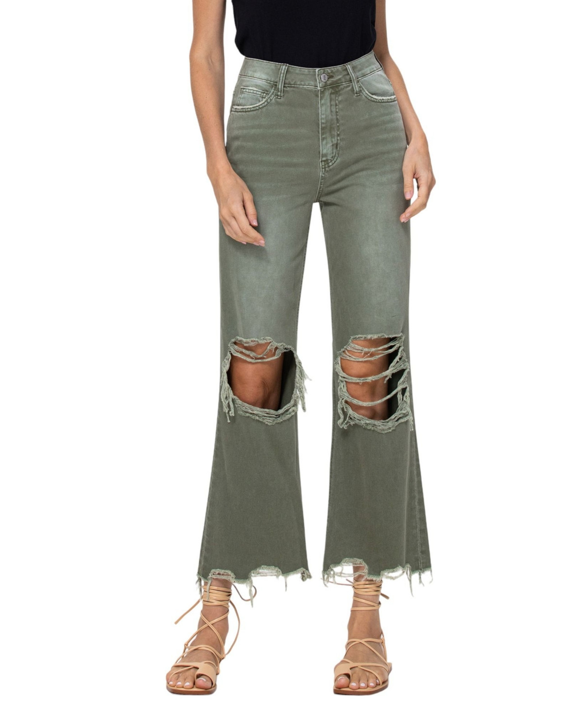 Vervet Women's Super High Rise 90's Vintage-like Cropped Flare Jean - Army green | Macy's