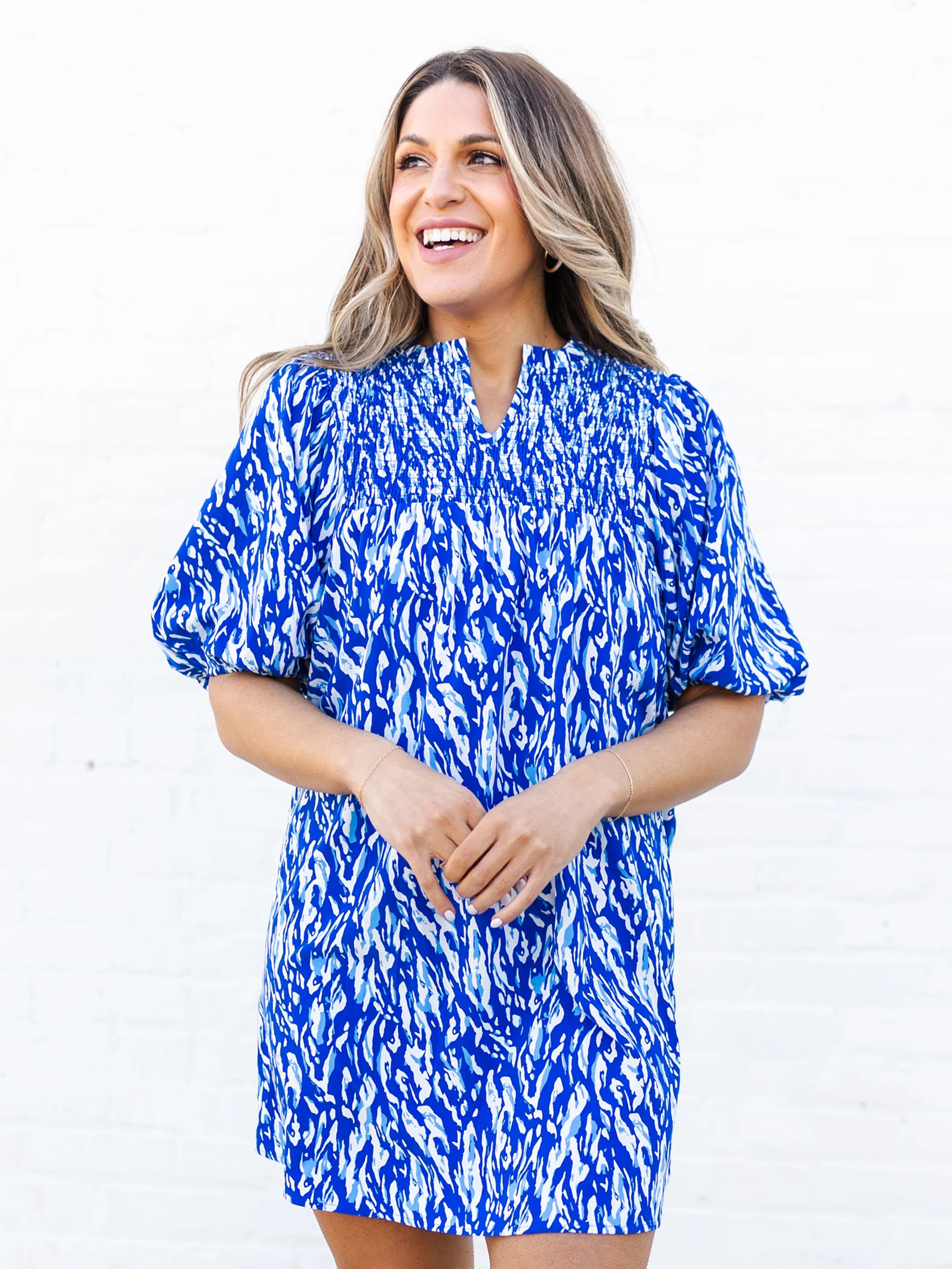 Amelia Dress | Tiger Tail Blue + White | Michelle McDowell