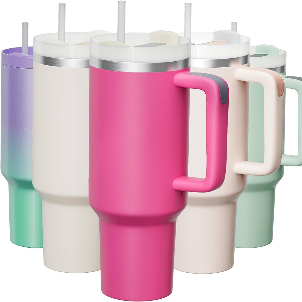KISSKIND 40 oz Tumbler With Handle Hot Pink Cup Travel Mug Straw Covers Cup with Lid Insulated Qu... | Amazon (US)