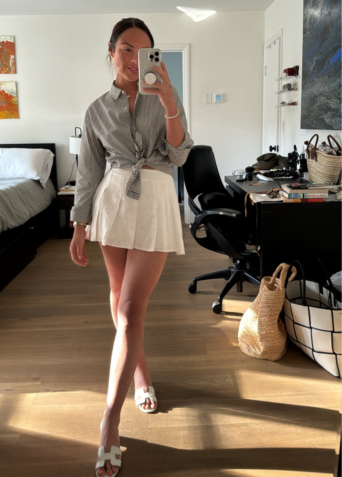 The ultimate chic casual summer outfit! Headed to dinner at Hotel Bel Air! I was feeling lazy but couldn’t not dress up a little bit. I love throwing together outfits of basics and making them work. Top is theory, linen skirt is show me your mumu, and sandal is Hermes. 

#LTKWorkwear #LTKSeasonal #LTKStyleTip