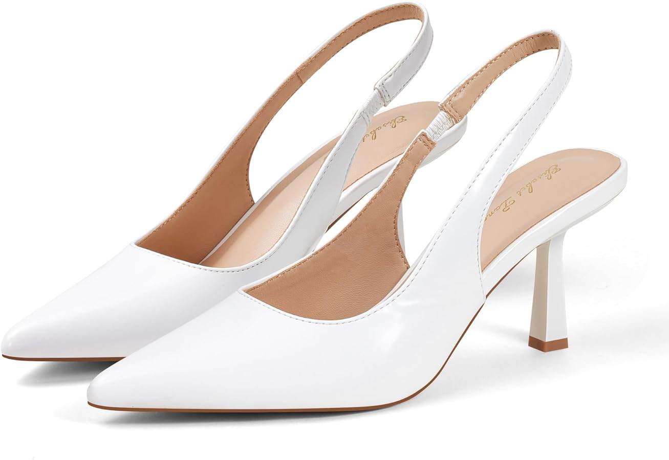 Elisabet Tang Women's Slingback Kitten Heel,3 inch Sexy Pointed Closed Toe Stilettos Pumps Slingb... | Amazon (US)