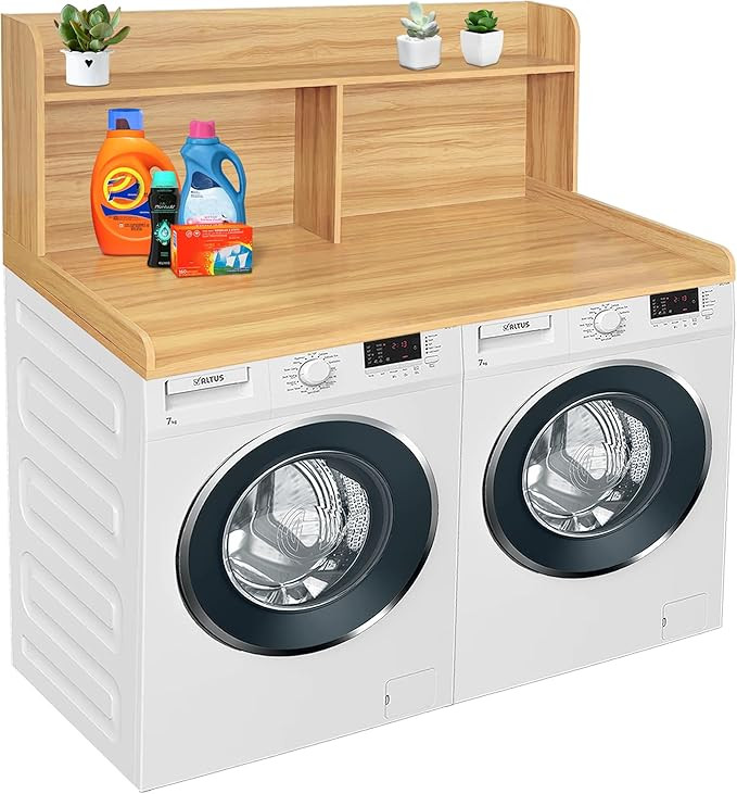 Royxen 2-Tier Washer Dryer Countertop,19.5" H Wood Washer Dryer Topper with Storage Shelf,Laundry... | Amazon (US)