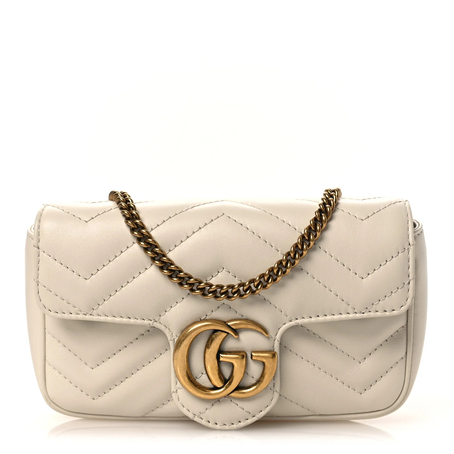Gucci Calfskin Matelasse Super Mini GG Marmont Shoulder Bag White 1937699 | FASHIONPHILE (US)
