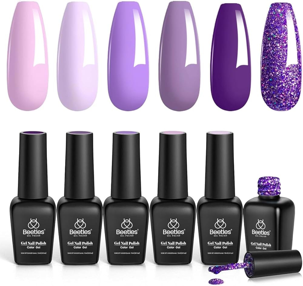 Beetles Gel Nail Polish Kit, 6 Colors Gel Polish Set Purple Glitter Spring Pastel Pink Nail Polis... | Amazon (US)