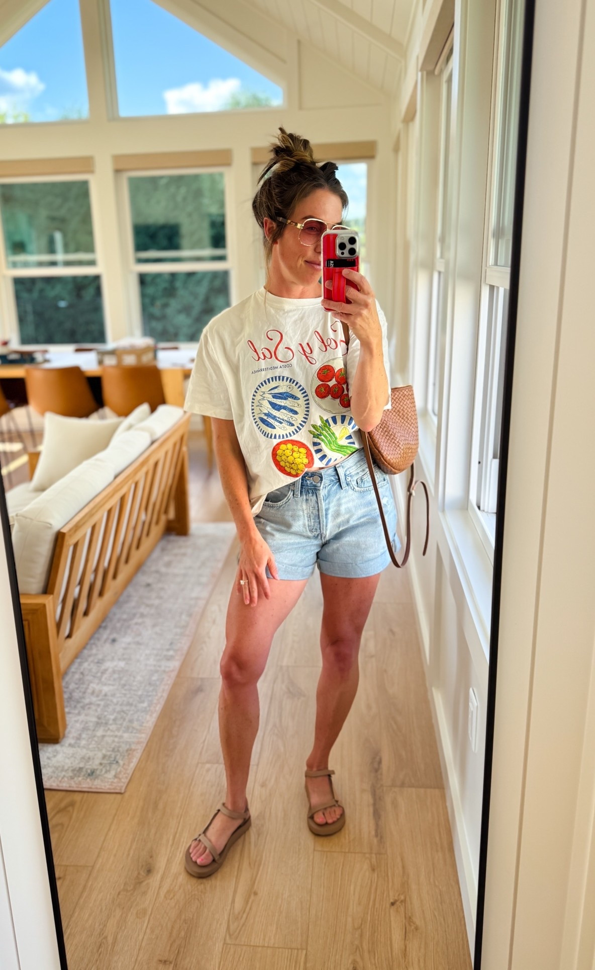 Shirt: small 
Shorts: 2 (sized up one)
Sandals fit TTs