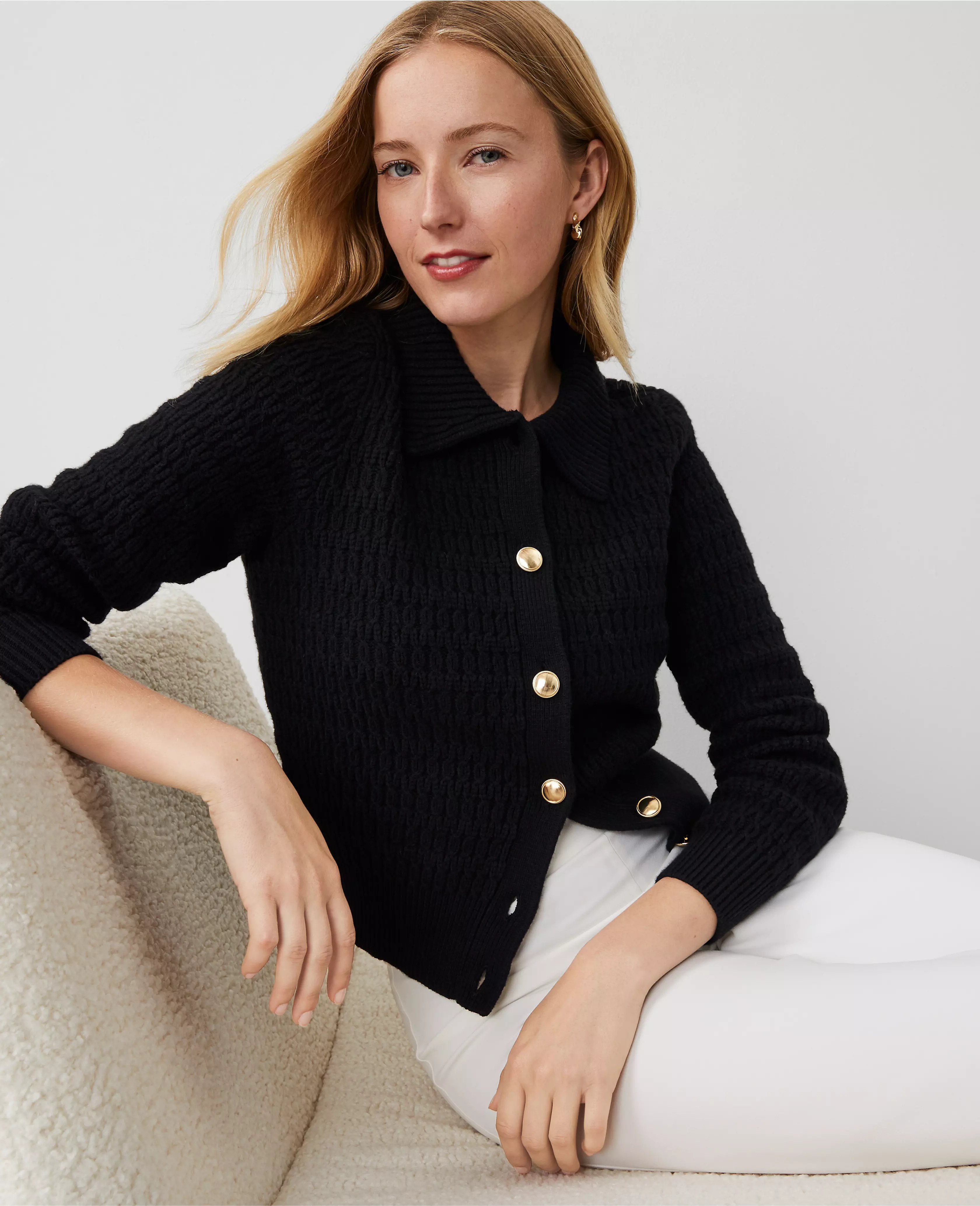 Geo Stitched Sweater Jacket | Ann Taylor