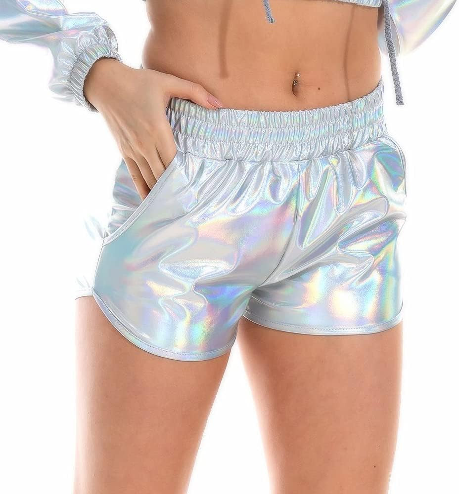 Women's Metallic Shorts Shiny Pants Yoga Sparkly Hot Drawstring Outfit Elastic Waist Rave Booty D... | Amazon (US)
