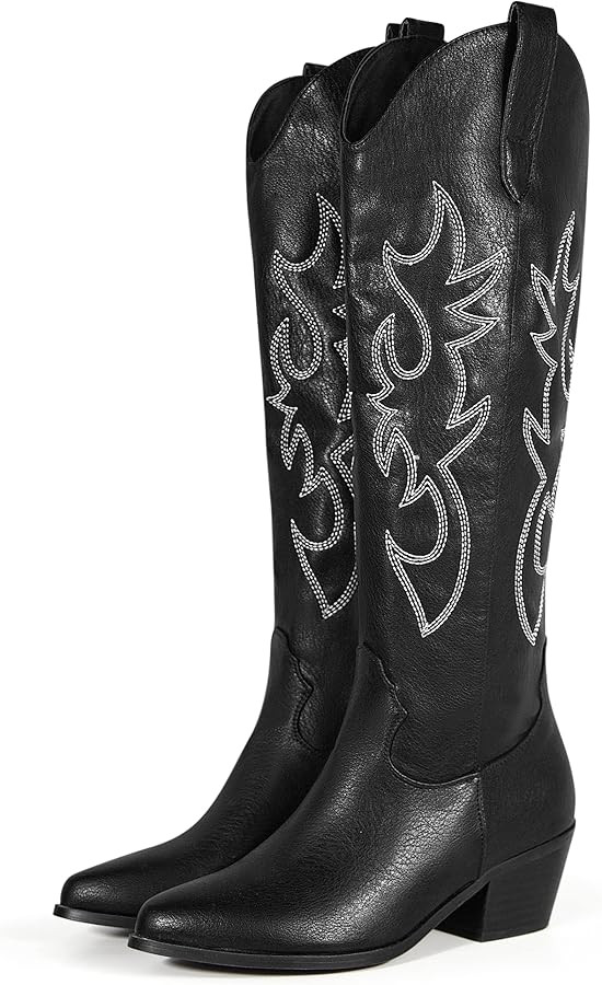 Ouepiano Cowboy Boots for Women, Cowgirl Boots with Sparkly Rhinestone Embroidery, Almond Toe Low... | Amazon (US)