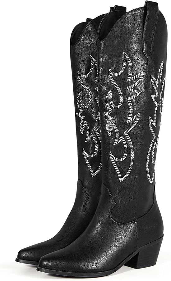 Ouepiano Western Cowboy Boots for Women Knee High Cowgirl Boots with Classic Embroidered Slip On ... | Amazon (US)