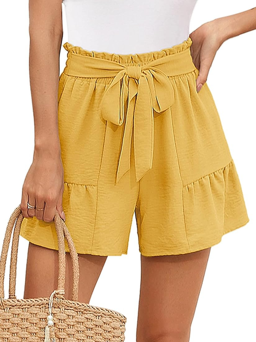 Women's Wide Leg Shorts Without Pockets Lightweight High Waisted Adjustable Tie Knot Loose Summer... | Amazon (US)