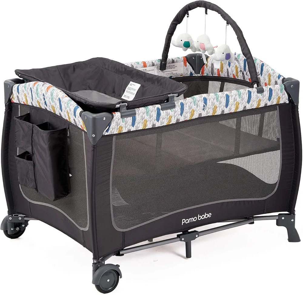 Pamo Babe Portable Travel Crib for Toddlers, Baby Playpen with Bassinet and Changing Table(Blue) | Amazon (US)