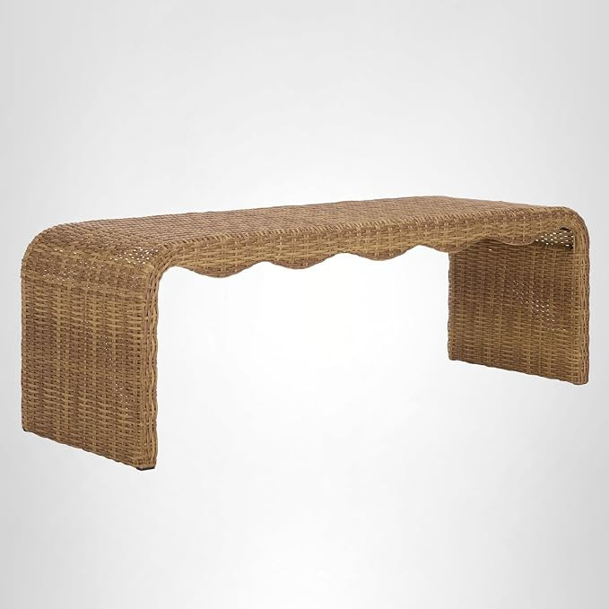SAFAVIEH Couture Outdoor - Lynsee Natural Faux Wicker Patio Bench, Handwoven Rattan-Style Outdoor... | Amazon (US)