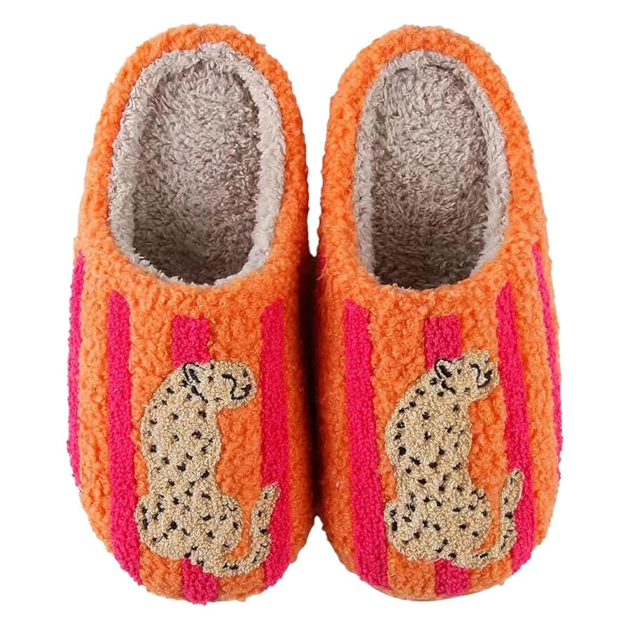 Women's Men's Happy Face Heart-shaped Cat Slippers - Retro Leopard Print, Memory Foam, Soft Plush... | Amazon (US)