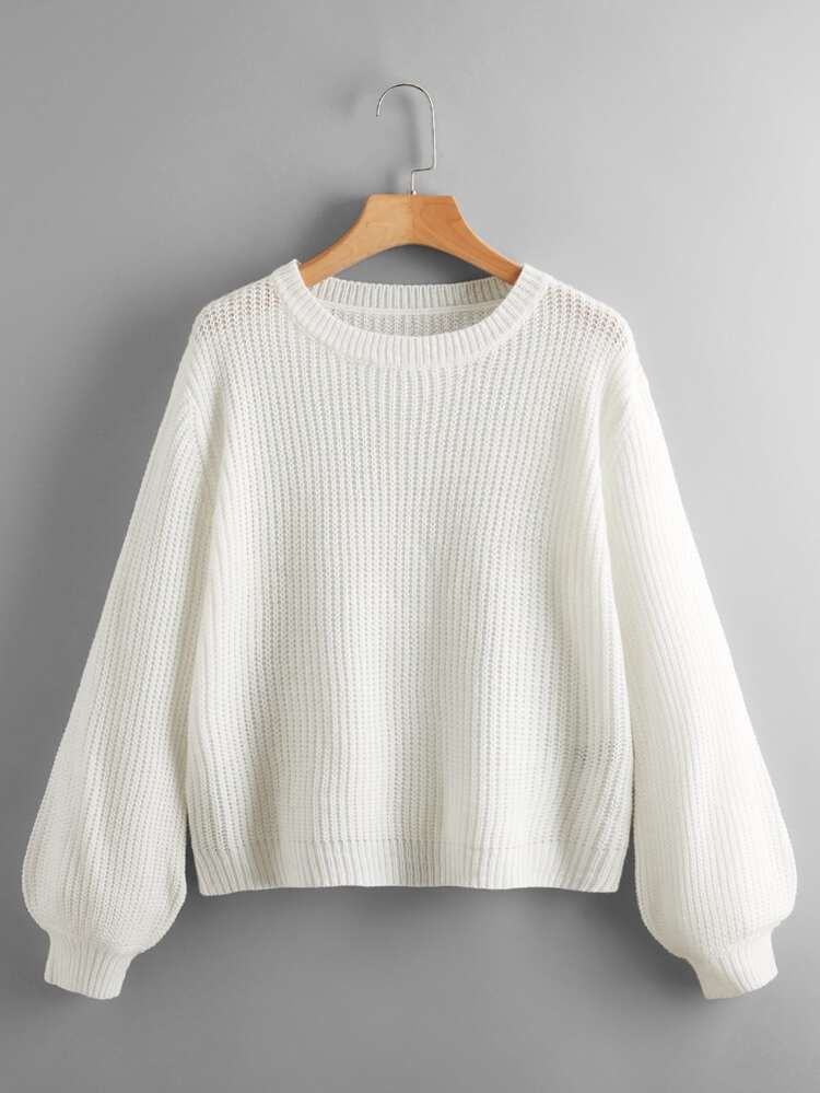 SHEIN EZwear Solid Lantern Sleeve Sweater | SHEIN