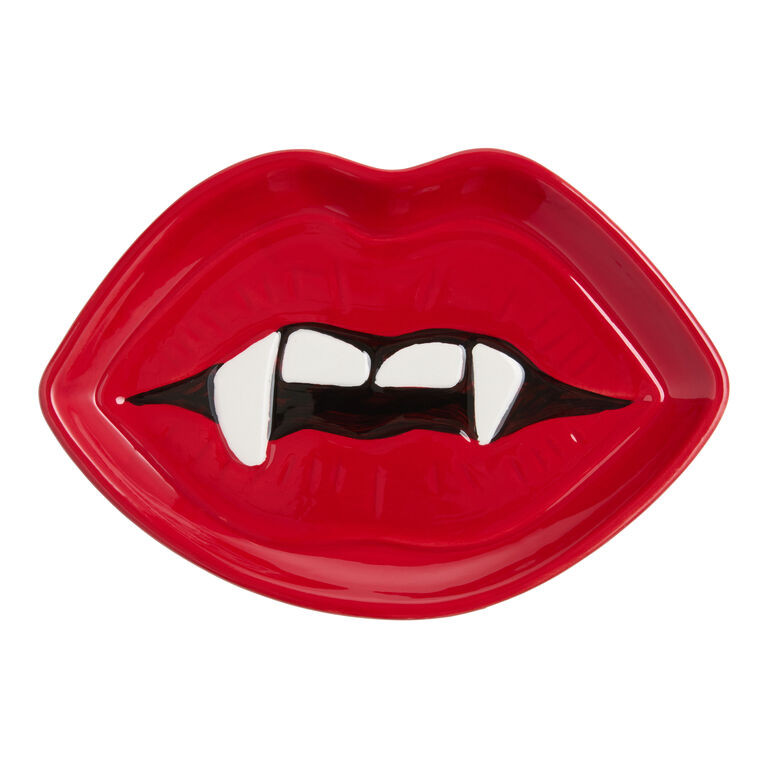 Red and Black Vampire Lips Hand Painted Appetizer Plate | World Market