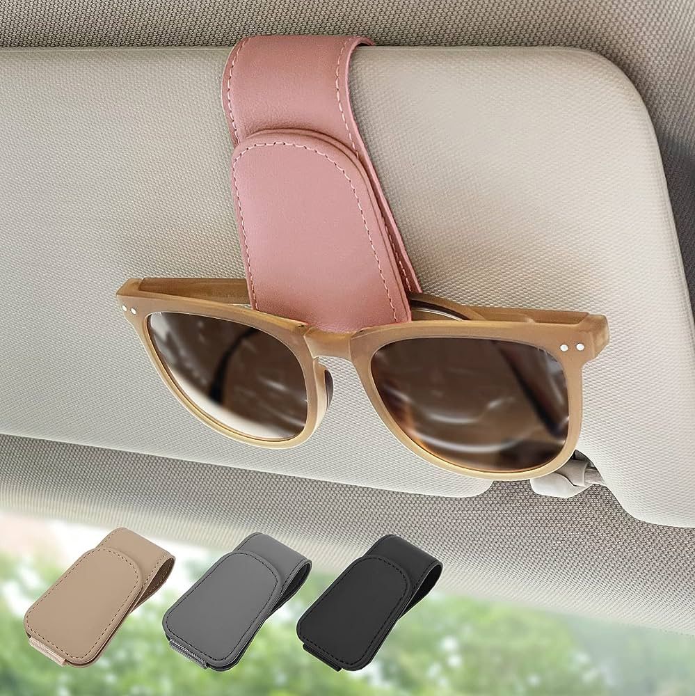 Ompellus Magnetic Leather Sunglass Holder, Eyeglass Hanger Clip for Car Sun Visor, Suitable for Diff | Amazon (US)