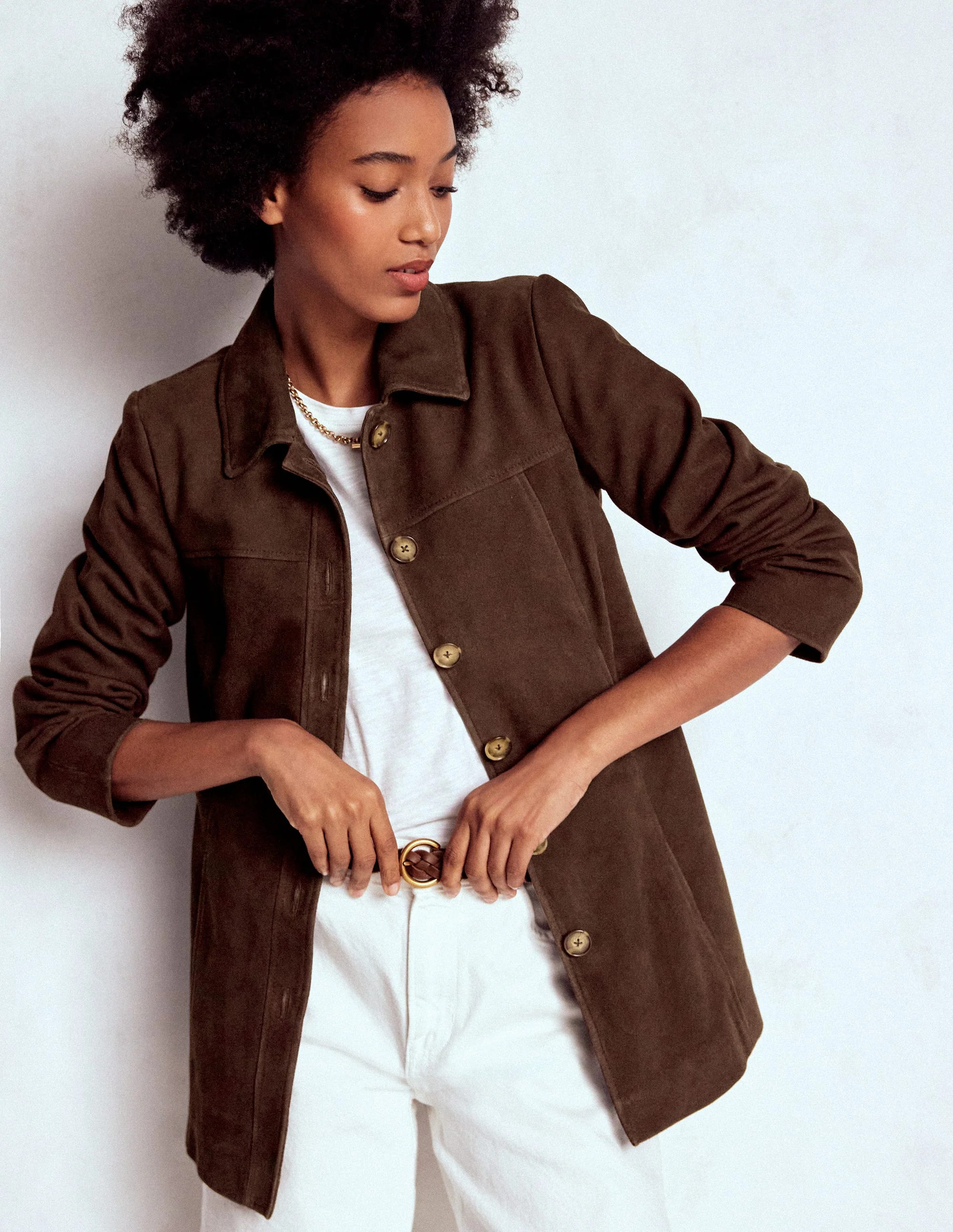 Suede Jacket-Chocolate Suede Female Boden | Boden UK