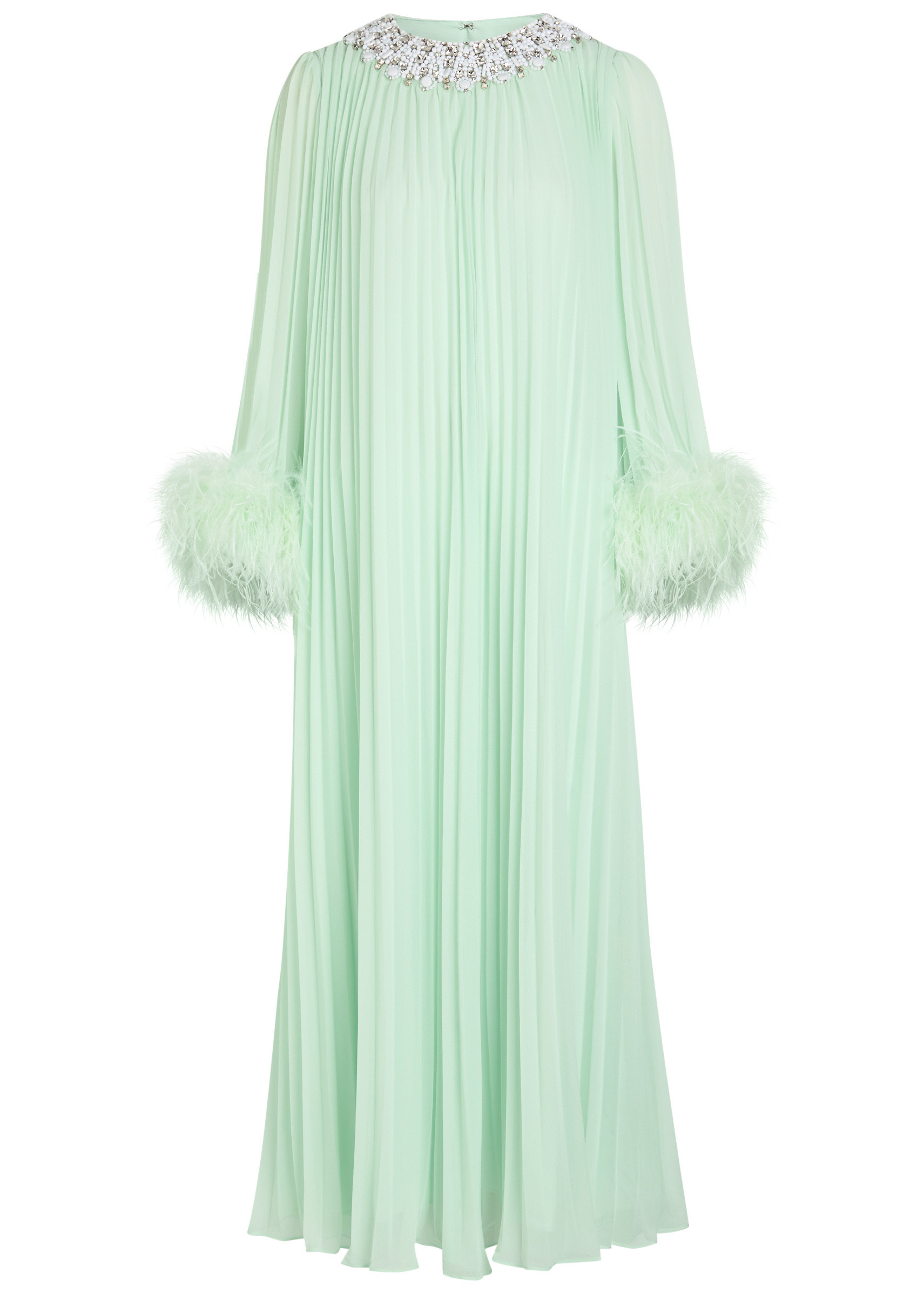 Feather-embellished pleated gown | Harvey Nichols
