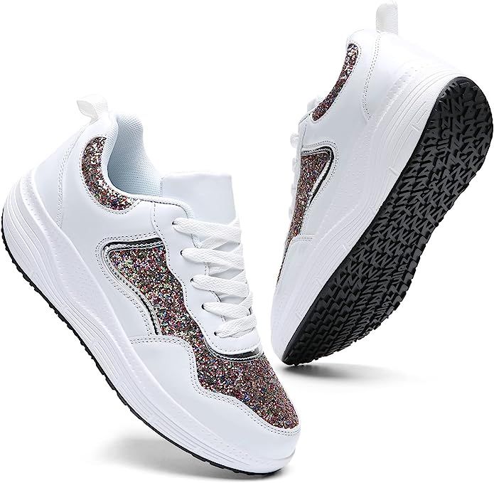 Amazon.com | DADAWEN Women's Walking Shoes Sequin Lightweight Non Slip Tennis Sneakers Lady Girls... | Amazon (US)