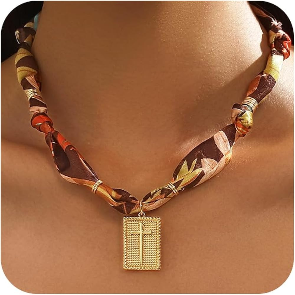 Love Gift Western Cowgirl Scarf Charm Necklace, Dainty Statement 14K Gold Plated Boho Bandana Nec... | Amazon (US)