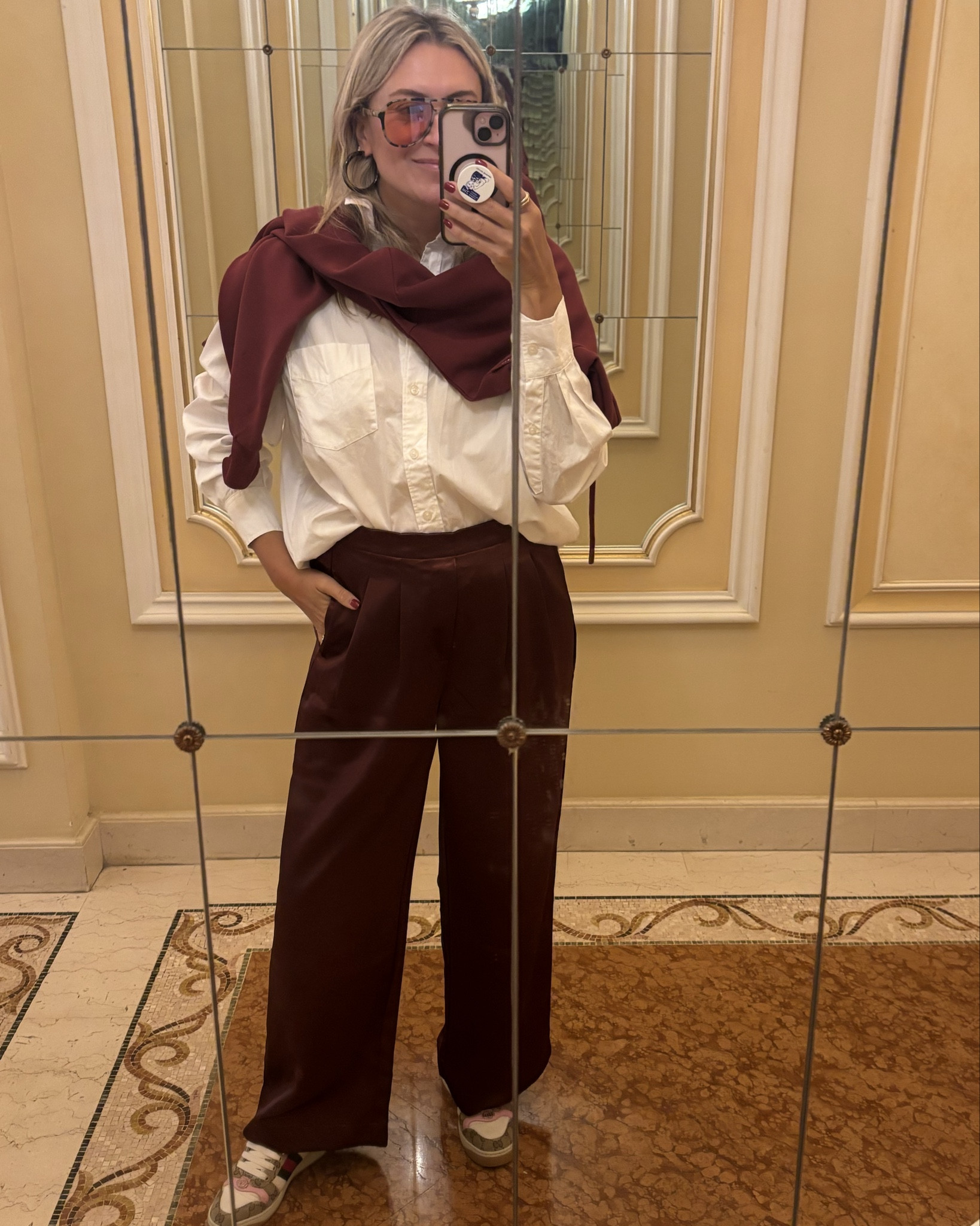 The look of the season for me is silky pants.  Another fab pair in the beautiful color of the season, Burgundy.  Wearing a small, TTS but a lot of give, could maybe do an XS.      

#LTKStyleTip #LTKSeasonal #LTKTravel #LTKSeasonal #LTKTravel #LTKStyleTip
