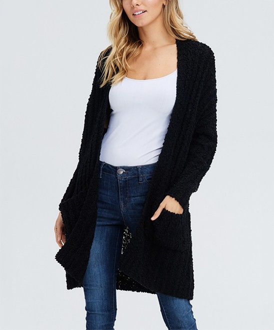 Avenue Hill Women's Cardigans BLACK - Black Chunky-Knit Pocket Cardigan - Women | Zulily