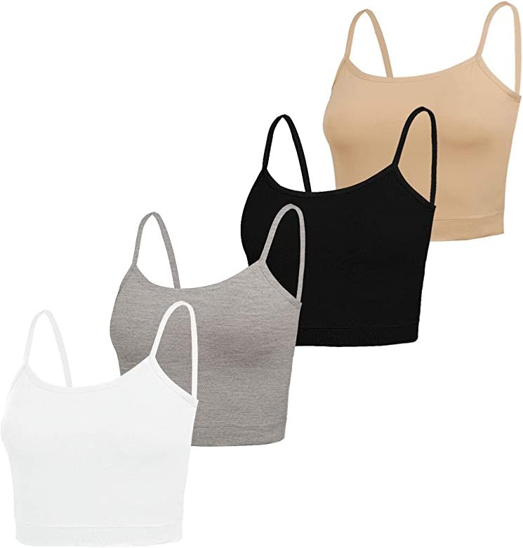 NEWITIN 4 Pack Spaghetti Strap Camisole Top Adjustable Strap Tank Crop Tops for Women Girls | Amazon (US)
