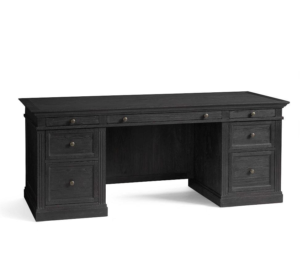 Livingston 75"" Executive Desk with Drawers, Dusty Charcoal | Pottery Barn (US)
