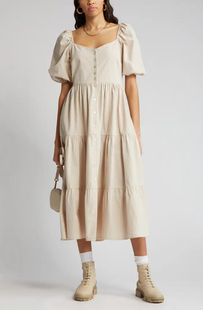 Puff Sleeve Tiered Button Front Dress | Nordstrom