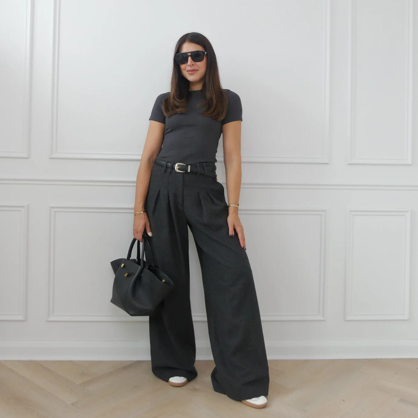 WOOL TAILORED WIDE LEG TROUSERS - DARK GREY | WAT The Brand