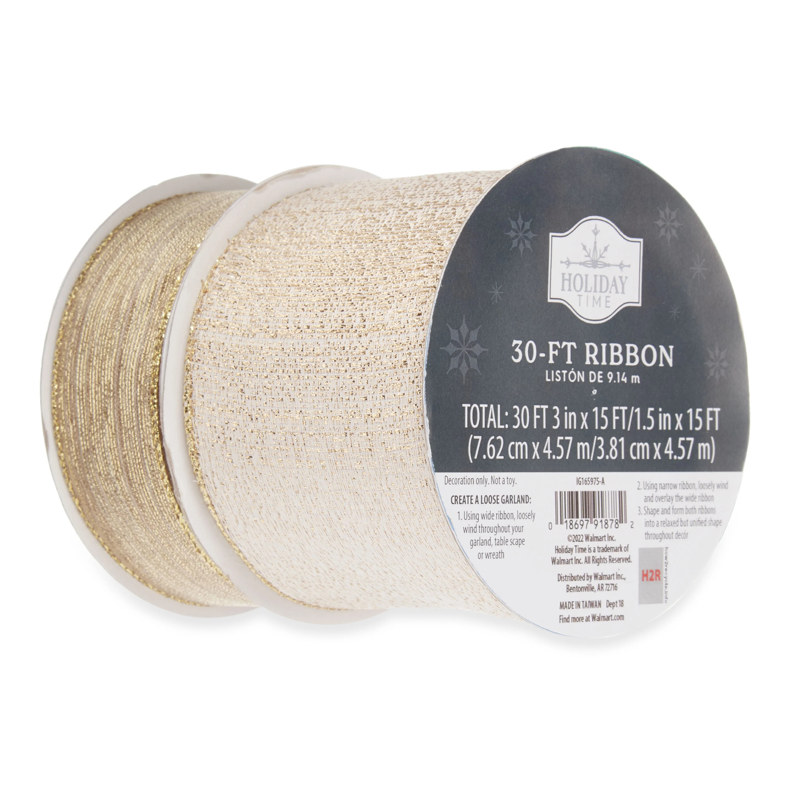 Holiday Time Gold Ribbons, 30', 2 Pieces - Walmart.com | Walmart (US)