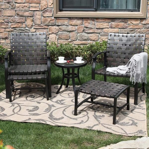 Sophia & William 5pcs Outdoor Patio Furniture Conversation Set Steel Frame Leather Dining Set, Ta... | Walmart (US)