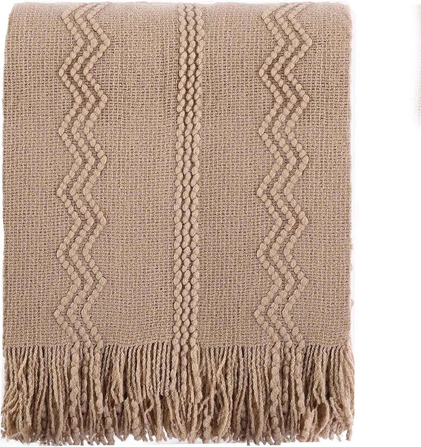 BATTILO HOME Tan Throw Blanket for Bed, Boho Decorative Tan Blanket for Couch, Taupe Throw Blanke... | Amazon (US)