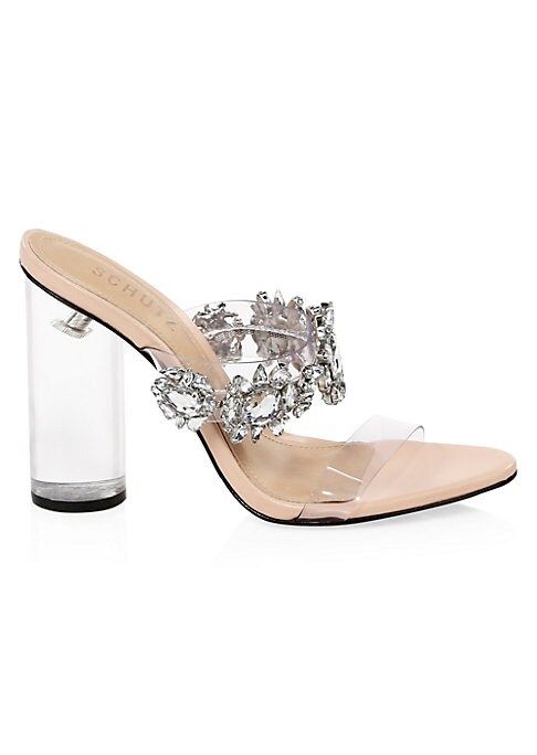 Schutz Women's Blanck Clear-Heel Embellished Mules - Silver - Size 8 | Saks Fifth Avenue