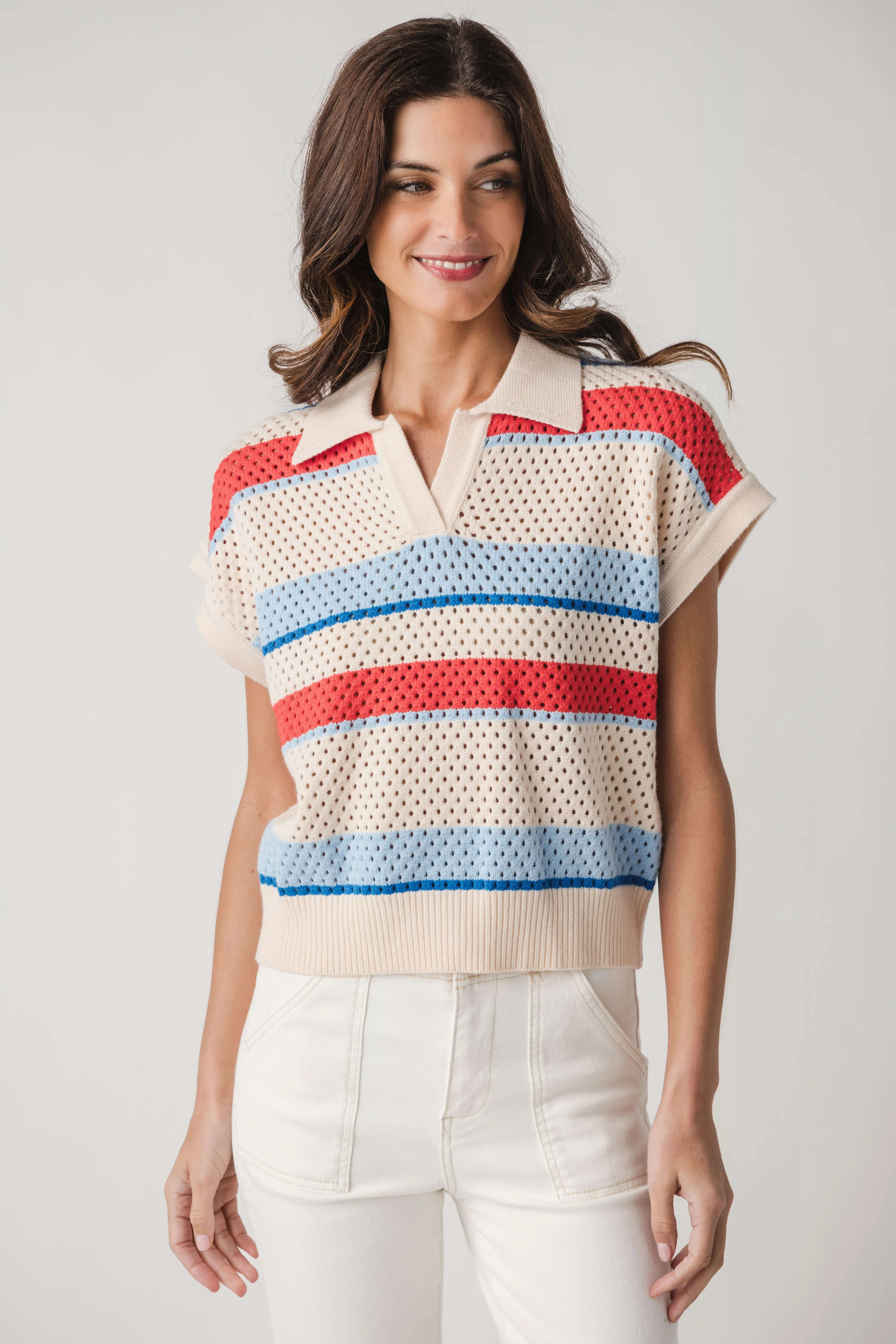 THML Coastal Stripe Knit Polo Top | Social Threads