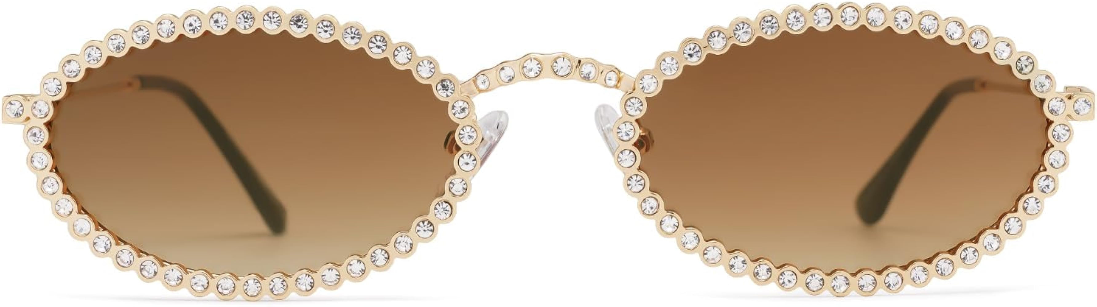 SOJOS Retro Petite Oval Rhinestone Sunglasses for Women 90s Styles Bling Hippie Disco Trendy Sun ... | Amazon (US)