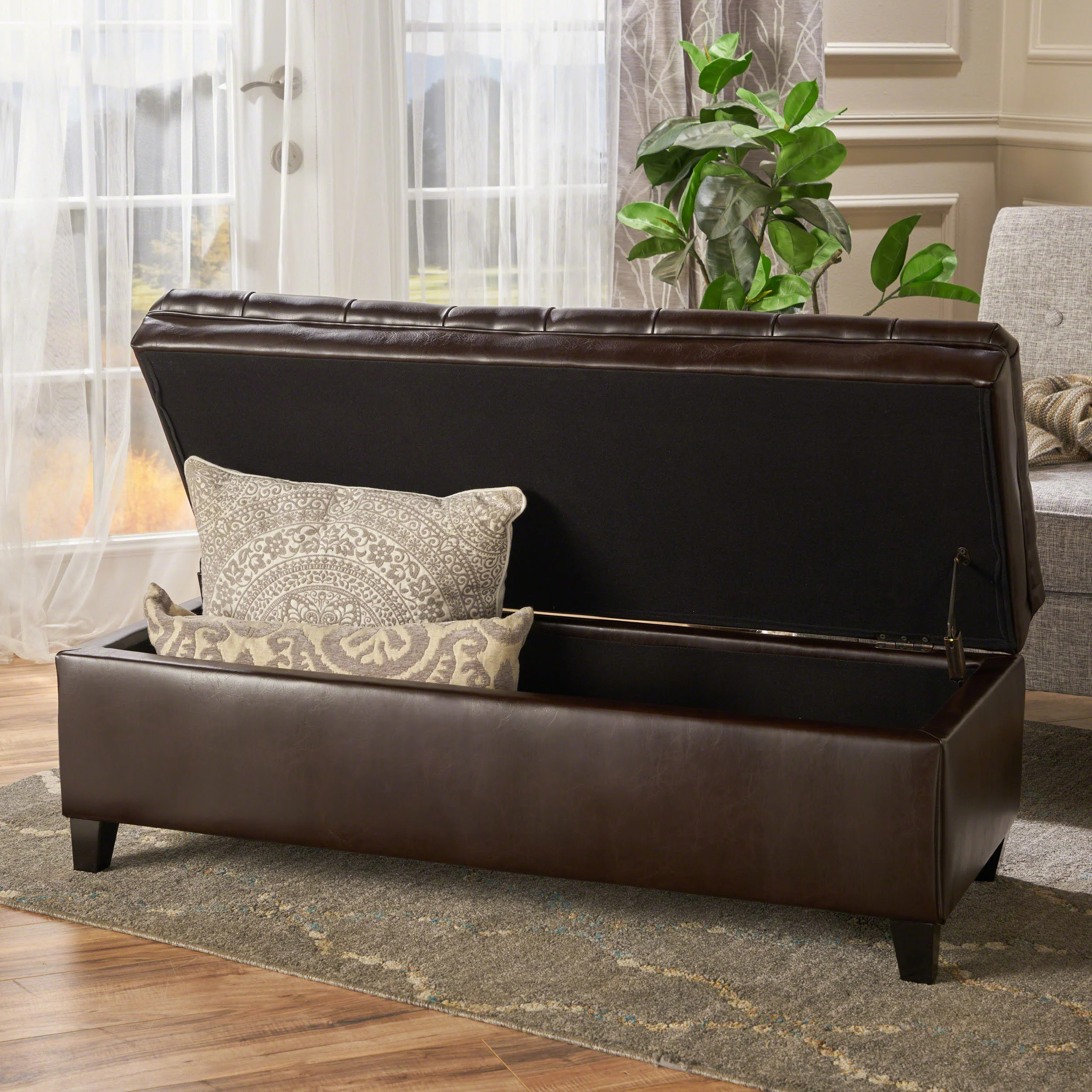 Streamdale Cancia Faux Leather Tufted Storage Ottoman with Espresso Wood Frame | Shop Simon